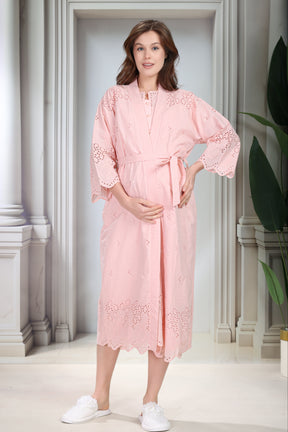 Embroidered Maternity-Nursing Nightgown & Robe Set Powder - 9020