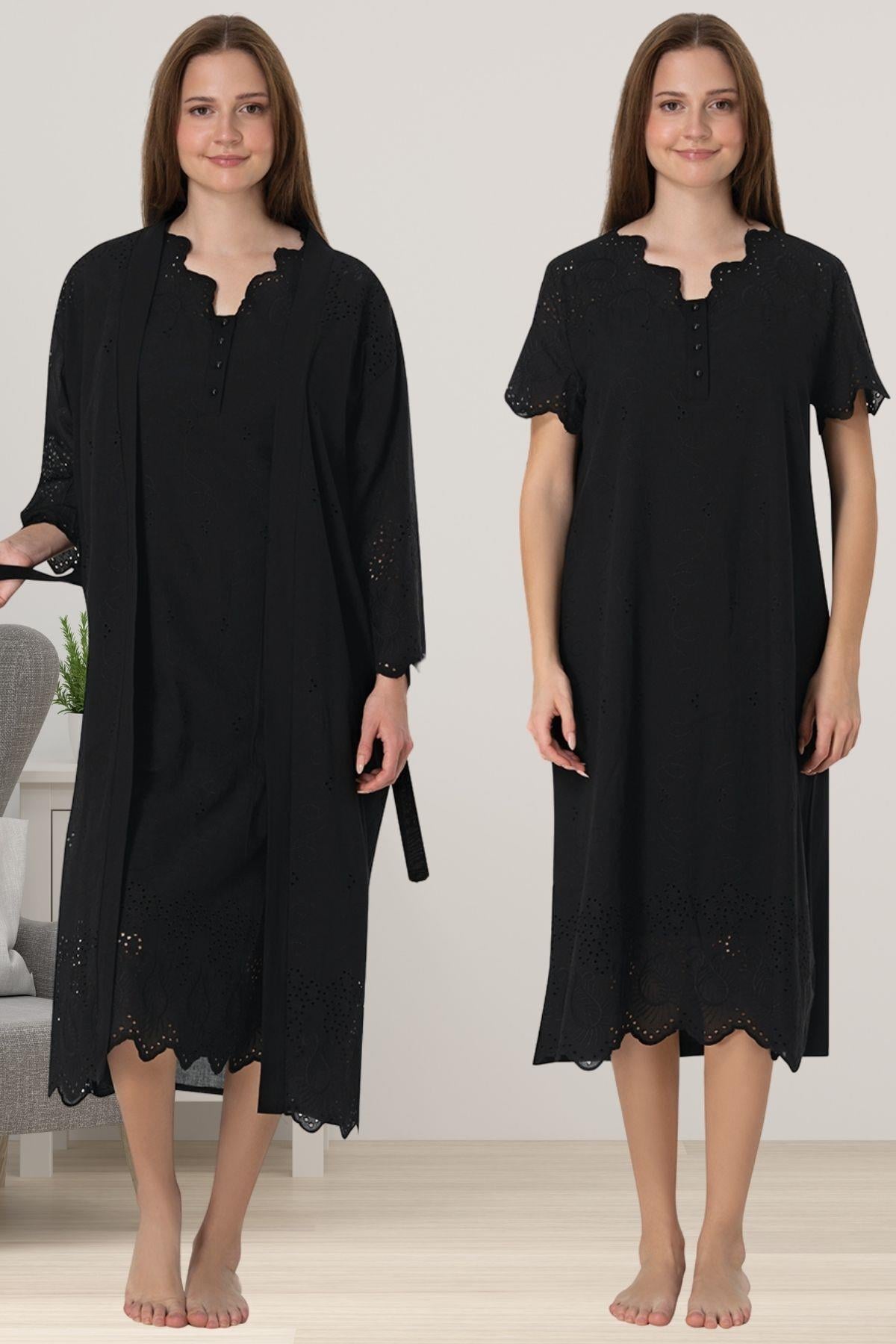 Embroidered 4-Piece Maternity-Nursing Set Black - 9026