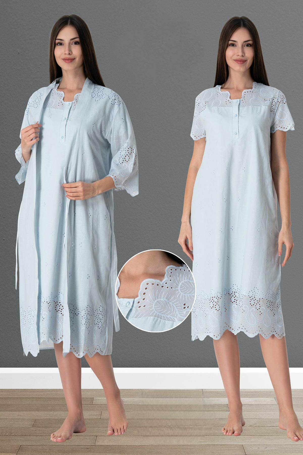 Embroidered 4-Piece Maternity-Nursing Set Blue - 9026