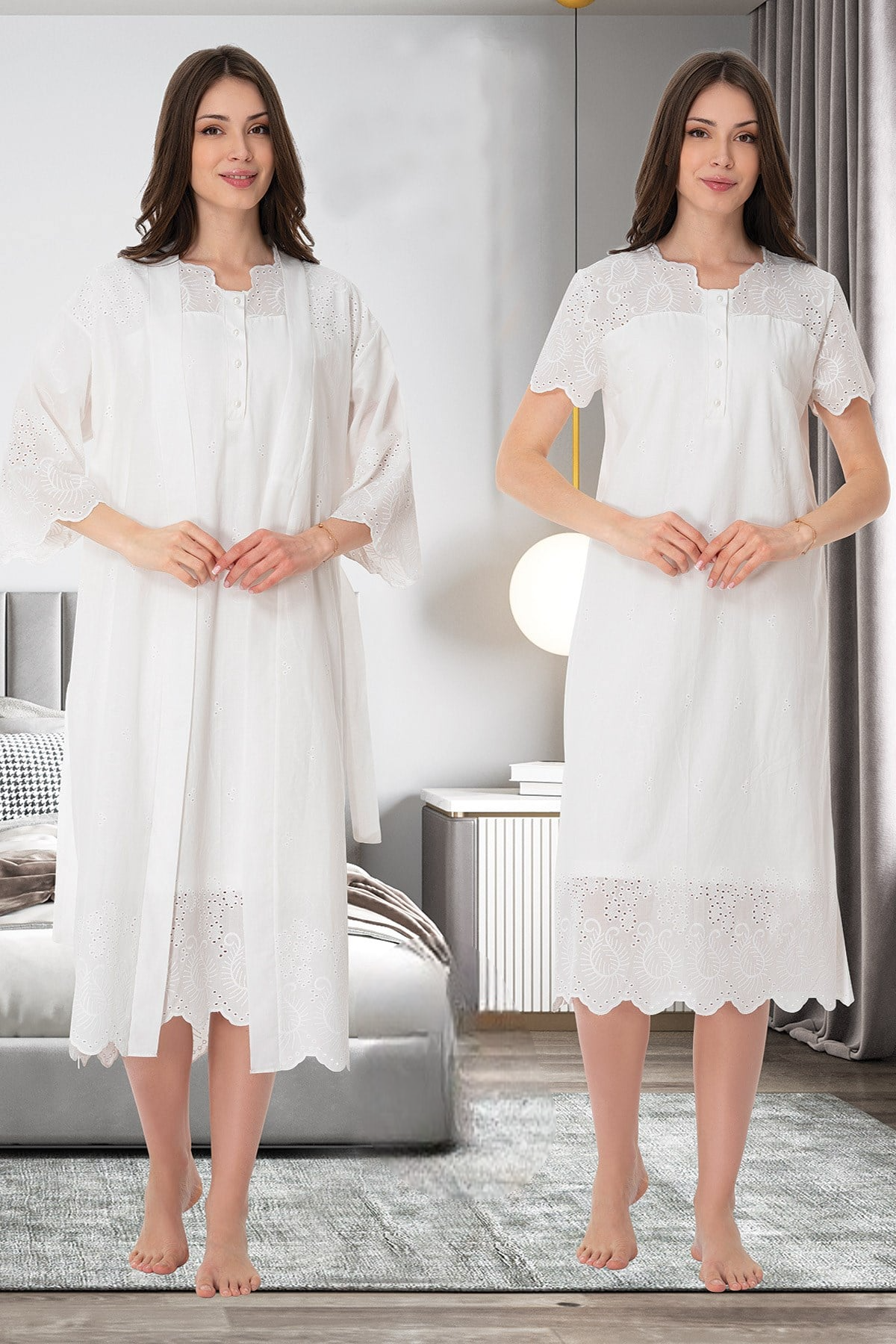 Embroidered 4-Piece Maternity-Nursing Set Ecru - 9026