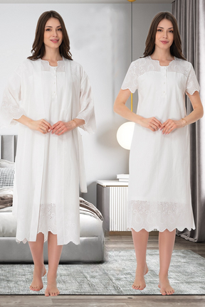 Embroidered 4-Piece Maternity-Nursing Set Ecru - 9026
