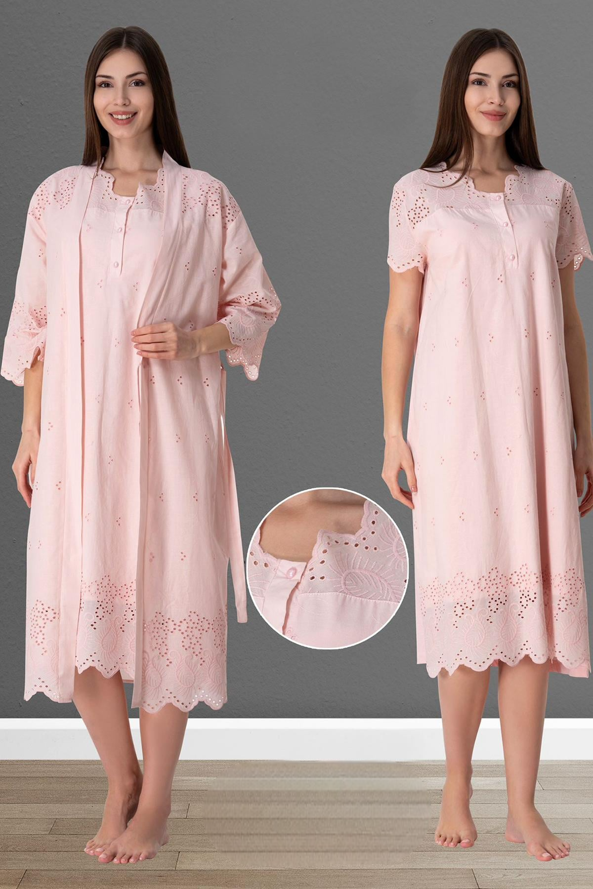 Embroidered 4-Piece Maternity-Nursing Set Powder - 9026