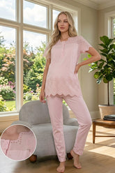 Embroidered Maternity & Nursing Pajama Set Powder - 9022