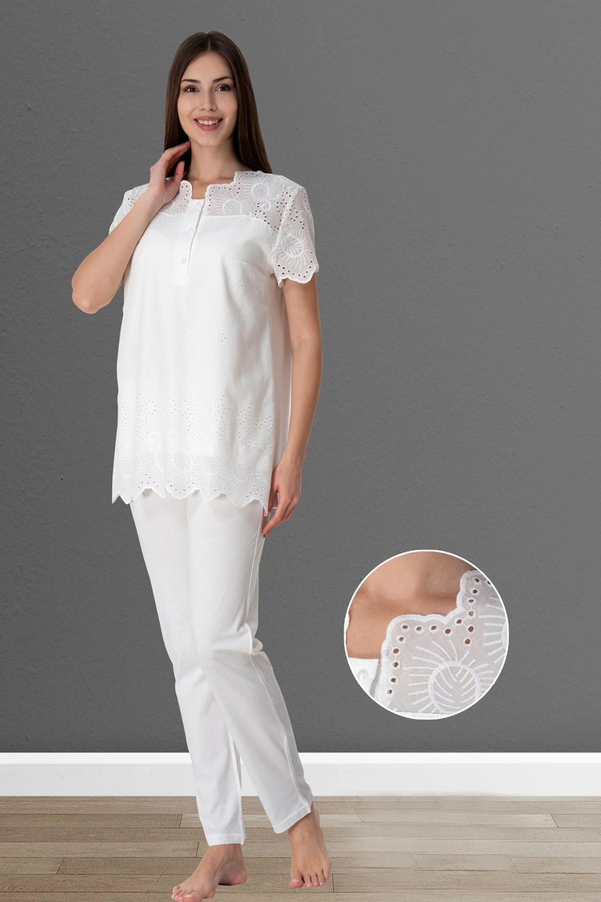 Embroidered 4-Piece Maternity-Nursing Set Ecru - 9026
