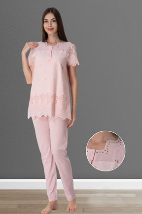 Embroidered 4-Piece Maternity-Nursing Set Powder - 9026