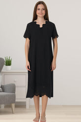 Embroidered Maternity & Nursing Nightgown Black - 9023