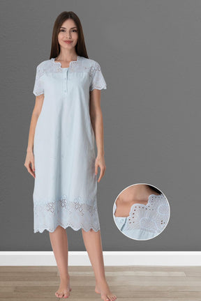 Embroidered 4-Piece Maternity-Nursing Set Blue - 9026