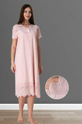 Embroidered Maternity & Nursing Nightgown Powder - 9023