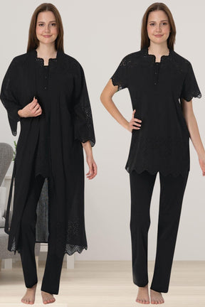 Embroidered 4-Piece Maternity-Nursing Set Black - 9026