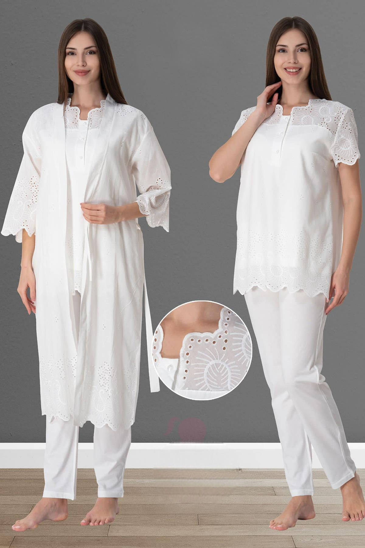 Embroidered 4-Piece Maternity-Nursing Set Ecru - 9026