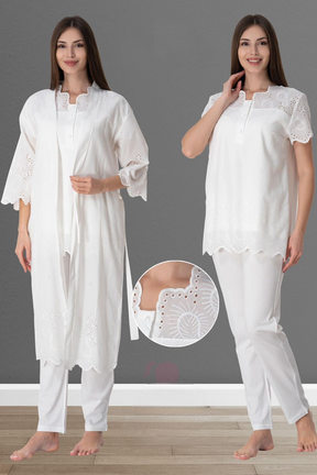 Embroidered 4-Piece Maternity-Nursing Set Ecru - 9026
