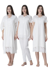 Embroidered 4-Piece Maternity-Nursing Set Ecru - 9026