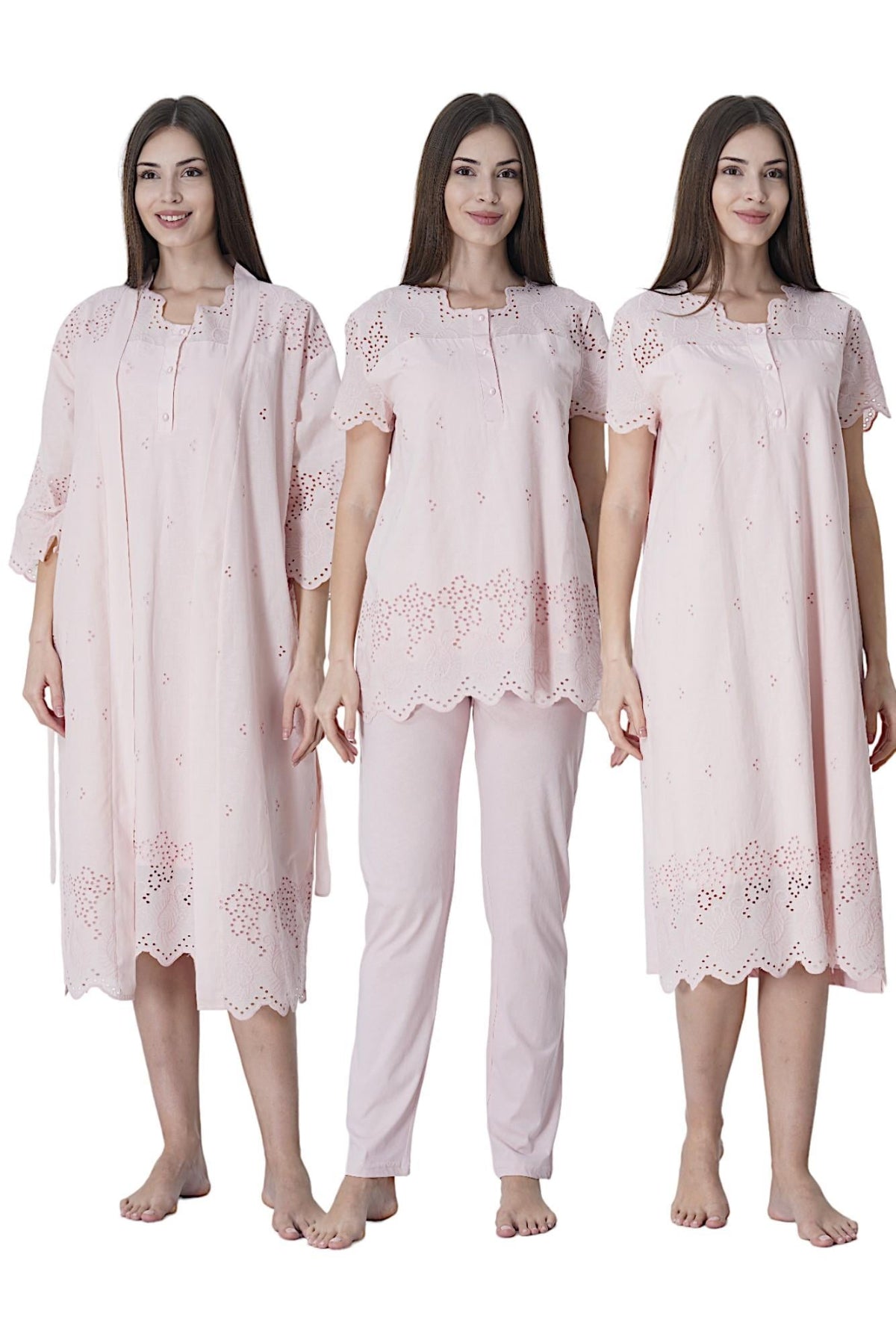 Embroidered 4-Piece Maternity-Nursing Set Powder - 9026