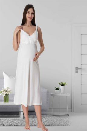 Lace Detailed Wrap Maternity & Nursing Nightgown Ecru - 9033