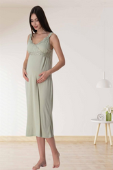 Lace Detailed Wrap Maternity & Nursing Nightgown Green - 9033