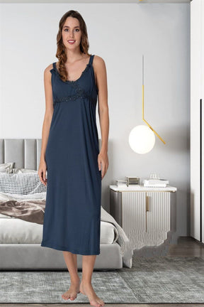 Lace Detailed Wrap Maternity & Nursing Nightgown Navy Blue - 9033