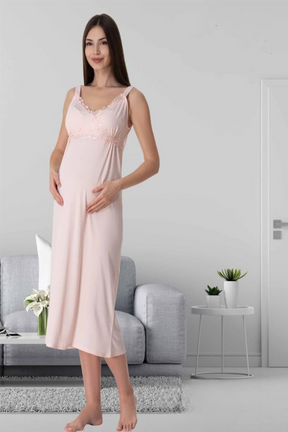Lace Detailed Wrap Maternity & Nursing Nightgown Powder - 9033