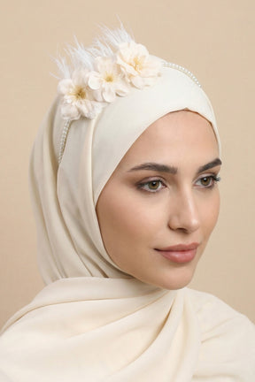 Water Lily Flowered Postpartum And Bride Crown & Slippers Set Ecru - 919504S