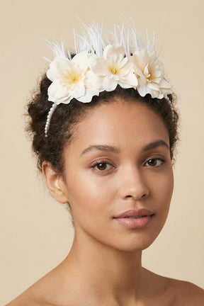 Water Lily Flowered Postpartum And Bride Crown & Slippers Set Ecru - 919504S