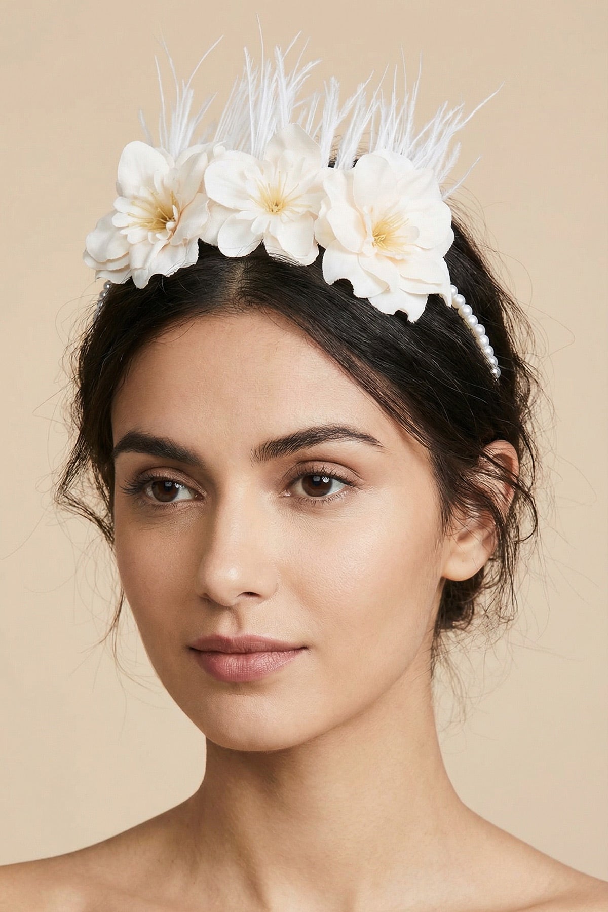 Water Lily Flowered Postpartum And Bridal Crown Ecru - 9104S