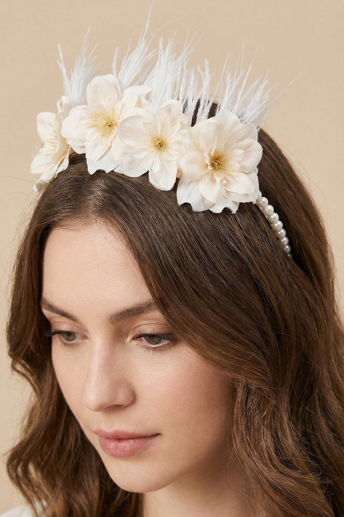 Water Lily Flowered Postpartum And Bridal Crown Ecru - 9104