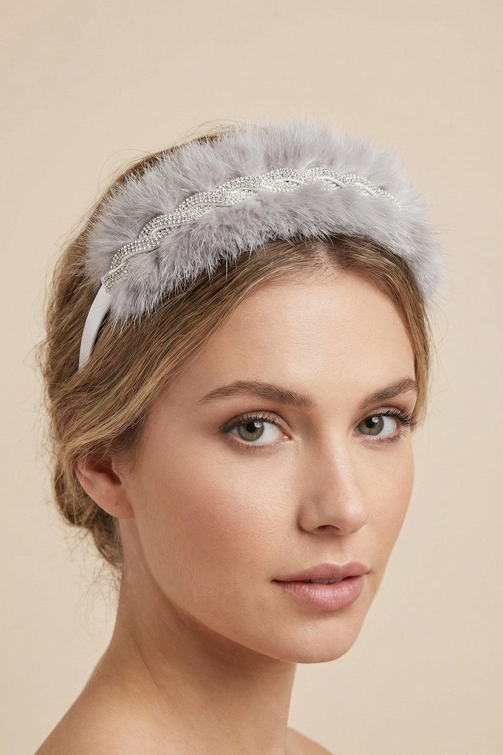 Feather Themed Postpartum And Bride Crown & Slippers Set Grey - 919508