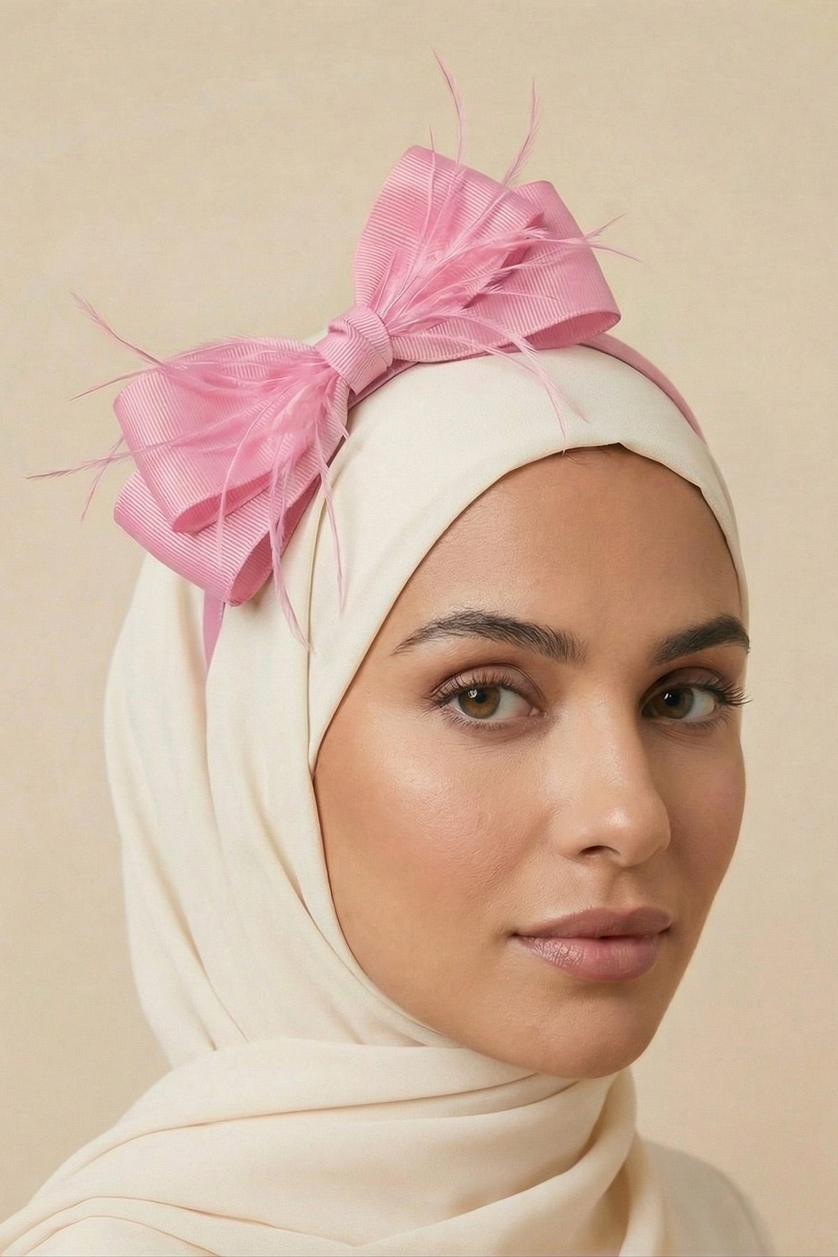 Feathered Bow Themed Postpartum And Bride Crown & Slippers Set Pink - 919510S