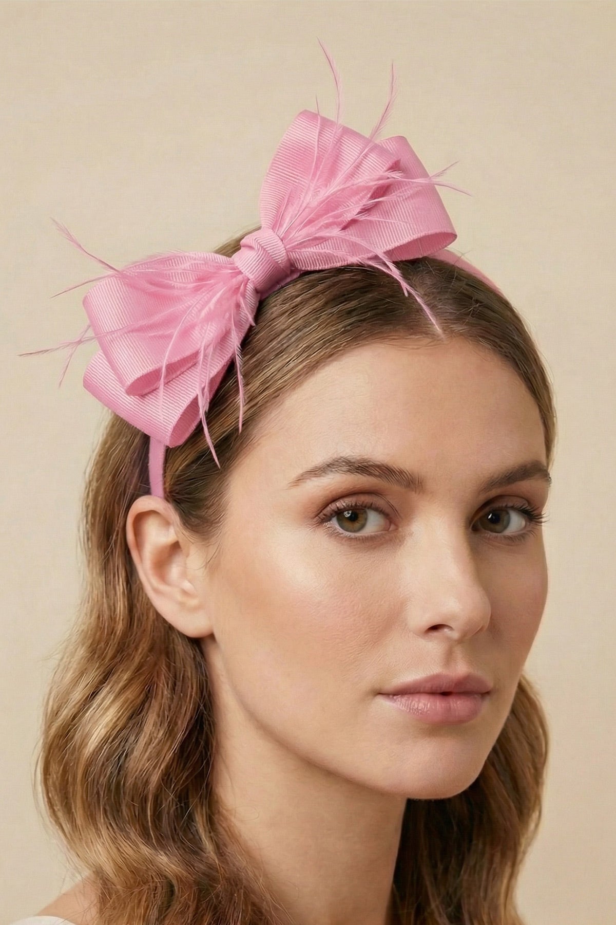 Feathered Bow Themed Postpartum And Bride Crown & Slippers Set Pink - 919510