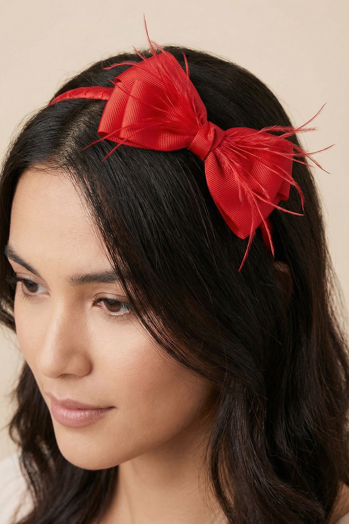Feathered Bow Themed Postpartum And Bridal Crown Red - 9110