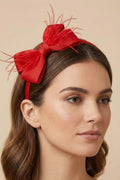 Feathered Bow Themed Postpartum And Bridal Crown Red - 9110