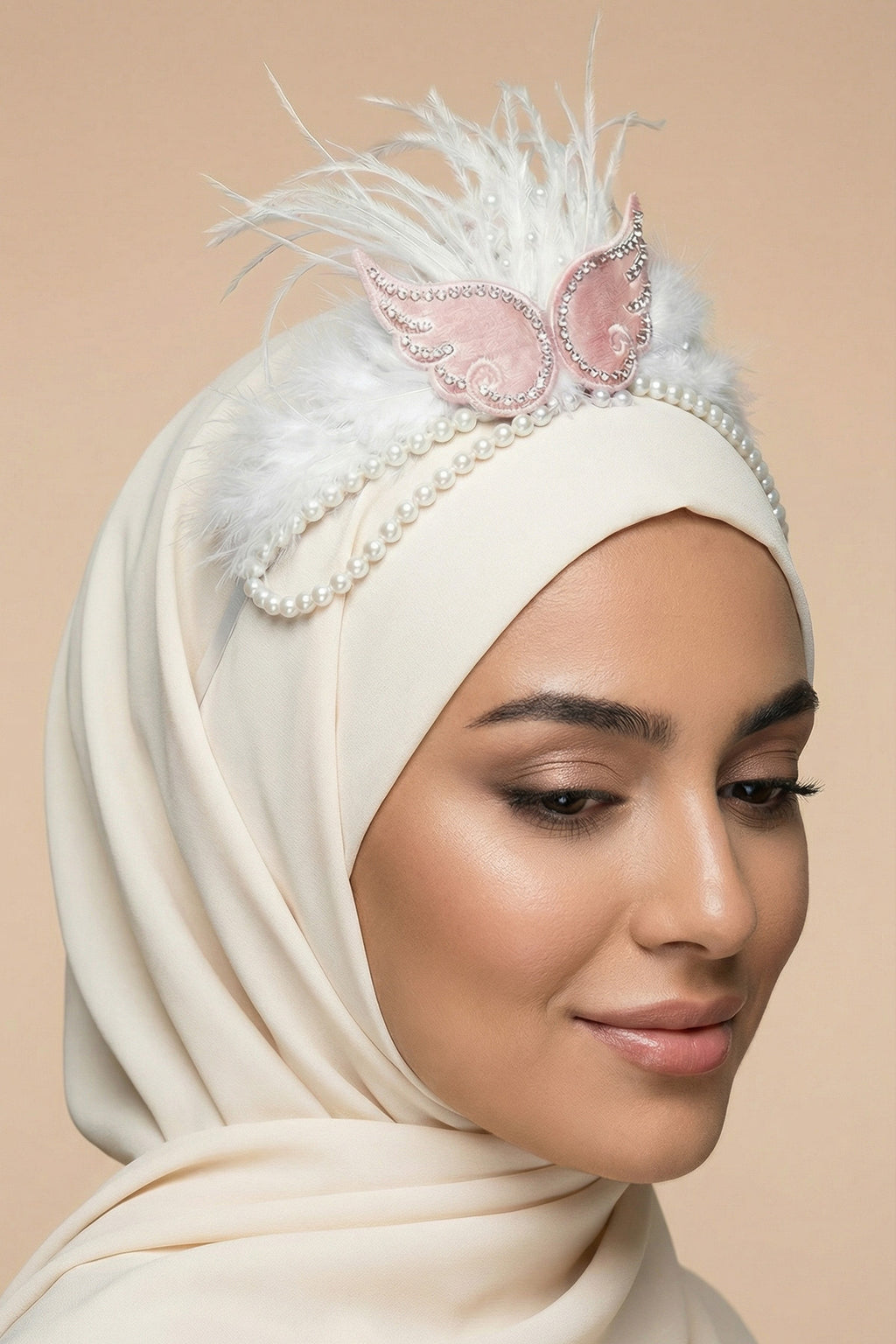 Pearl Angel Wing Postpartum And Bride Crown & Slippers Set Ecru - 919512