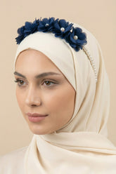 Pearl Flower Themed Postpartum And Bridal Crown Navy Blue - 9113S