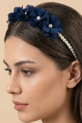 Pearl Flower Themed Postpartum And Bridal Crown Navy Blue - 9113
