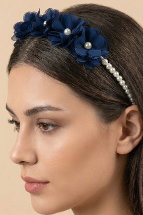 Pearl Flower Themed Postpartum And Bridal Crown Navy Blue - 9113