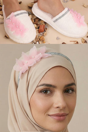 Butterfly Themed Postpartum And Bride Crown & Slippers Set Pink - 919502S