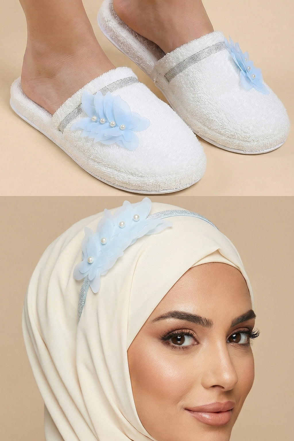 Butterfly Themed Postpartum And Bride Crown & Slippers Set Blue - 919502