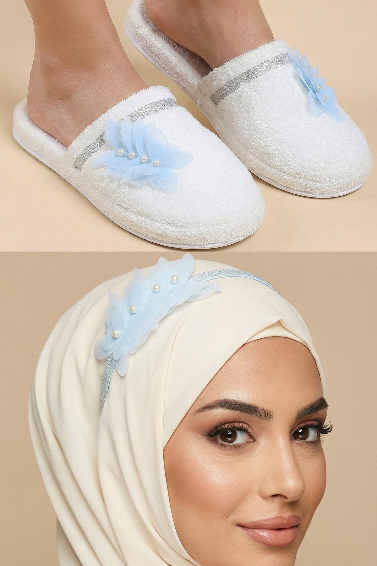 Butterfly Themed Postpartum And Bride Crown & Slippers Set Blue - 919502
