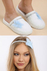 Butterfly Themed Postpartum And Bride Crown & Slippers Set Blue - 919502