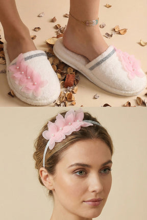 Butterfly Themed Postpartum And Bride Crown & Slippers Set Pink - 919502