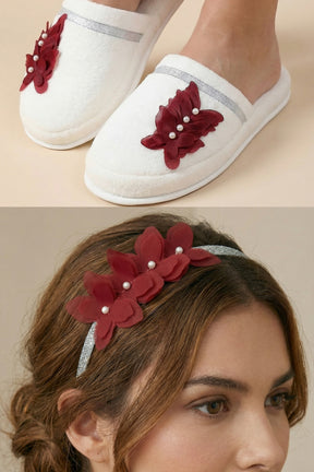 Butterfly Themed Postpartum And Bride Crown & Slippers Set Red - 919502