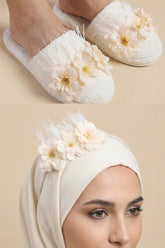 Water Lily Flowered Postpartum And Bride Crown & Slippers Set Ecru - 919504S