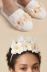 Water Lily Flowered Postpartum And Bride Crown & Slippers Set Ecru - 919504