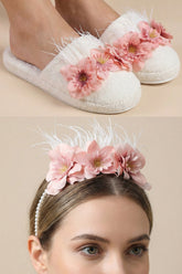 Water Lily Flowered Postpartum And Bride Crown & Slippers Set Pink - 919504
