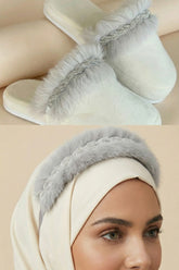 Feather Themed Postpartum And Bride Crown & Slippers Set Grey - 919508S