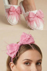 Feathered Bow Themed Postpartum And Bride Crown & Slippers Set Pink - 919510