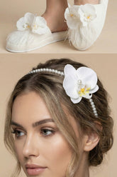 White Orchid Themed Postpartum And Bride Crown & Slippers Set White - 919511