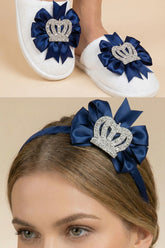Princess Crown Themed Postpartum And Bride Crown & Slippers Set Navy Blue - 919514