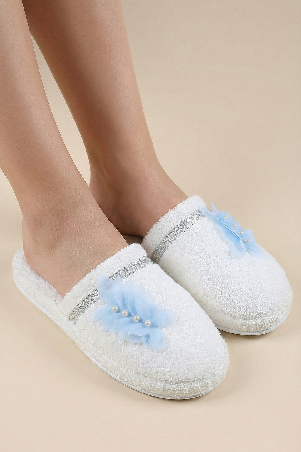 Butterfly Themed Postpartum And Bridal Slippers Blue - 9502
