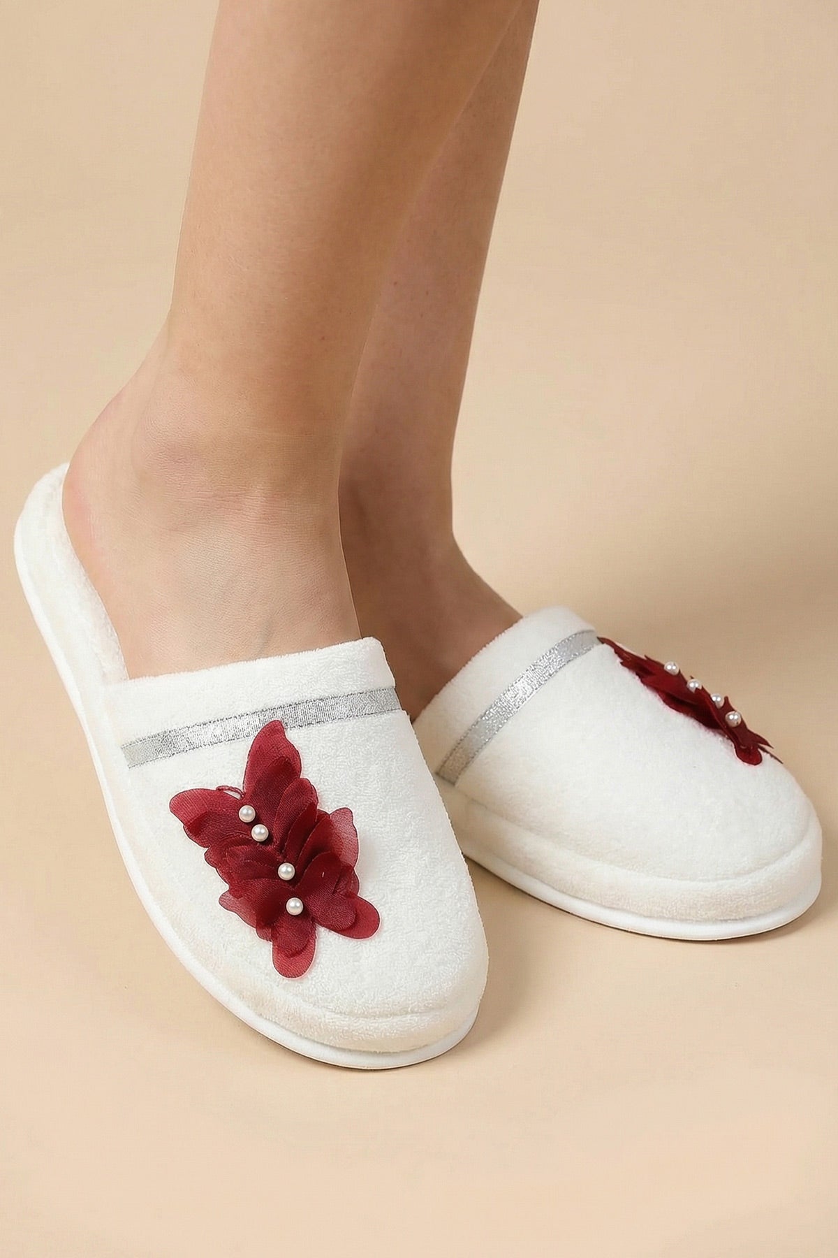 Butterfly Themed Postpartum And Bridal Slippers Red - 9502