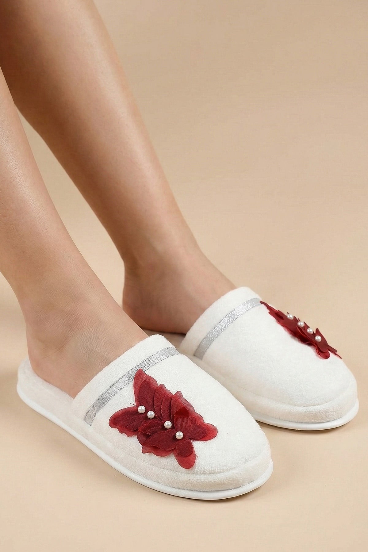 Butterfly Themed Postpartum And Bridal Slippers Red - 9502